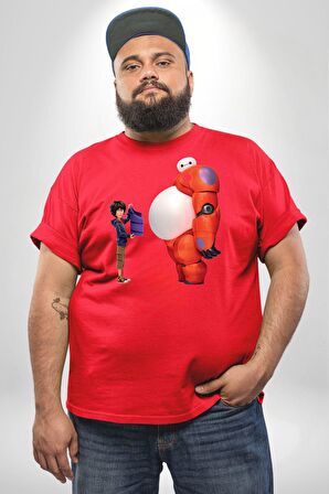 Süper Kahraman Big Hero Kırmızı Büyük Beden Erkek Kadın Unisex Basic Ön Baskılı Tişört