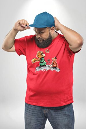 Küçük Prens  Kırmızı Büyük Beden Erkek Kadın Unisex Basic Ön Baskılı Tişört