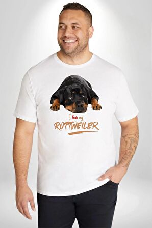 Rottweiler Sevgisi Beyaz Büyük Beden Kadın Erkek Ünisex  Basic Ön Baskılı Tişört