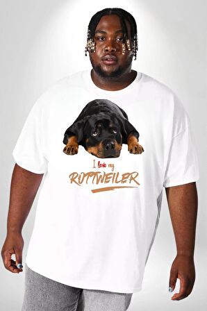 Rottweiler Sevgisi Beyaz Büyük Beden Kadın Erkek Ünisex  Basic Ön Baskılı Tişört