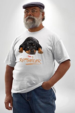 Rottweiler Sevgisi Beyaz Büyük Beden Kadın Erkek Ünisex  Basic Ön Baskılı Tişört