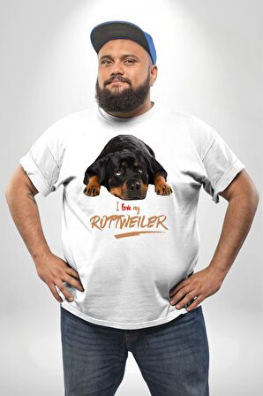 Rottweiler Sevgisi Beyaz Büyük Beden Kadın Erkek Ünisex  Basic Ön Baskılı Tişört