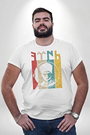 Atatürk İmzalı Türk Logo Beyaz Büyük Beden Kadın Erkek Ünisex  Basic Ön Baskılı Tişört