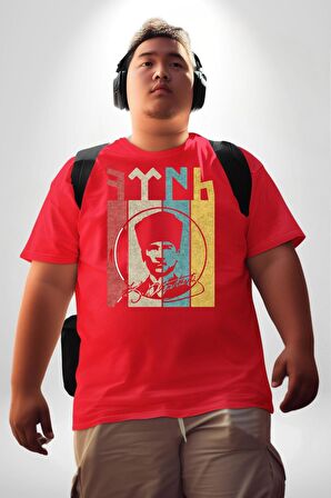 Atatürk İmzalı Türk Logo Kırmızı Büyük Beden Erkek Kadın Unisex Basic Ön Baskılı Tişört