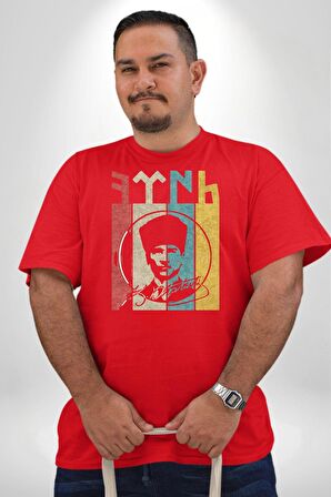 Atatürk İmzalı Türk Logo Kırmızı Büyük Beden Erkek Kadın Unisex Basic Ön Baskılı Tişört