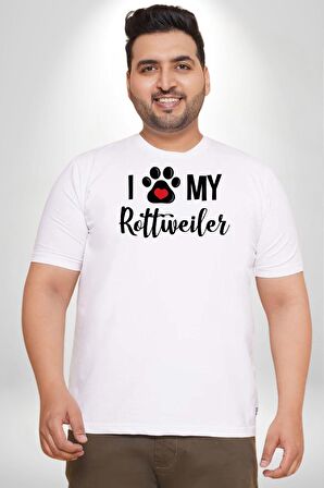 Köpek Sevgisi Rottweiler  Beyaz Büyük Beden Kadın Erkek Ünisex  Basic Ön Baskılı Tişört