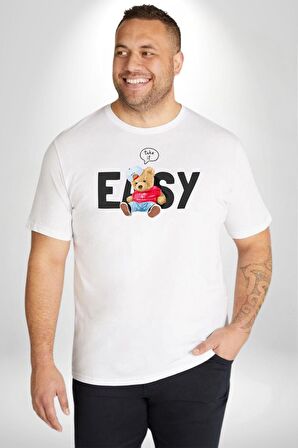 Teddy Boşver Tasarımı Beyaz Büyük Beden Kadın Erkek Ünisex  Basic Ön Baskılı Tişört