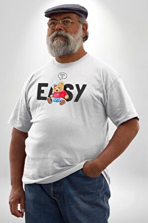 Teddy Boşver Tasarımı Beyaz Büyük Beden Kadın Erkek Ünisex  Basic Ön Baskılı Tişört