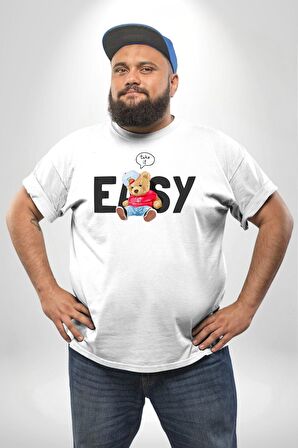 Teddy Boşver Tasarımı Beyaz Büyük Beden Kadın Erkek Ünisex  Basic Ön Baskılı Tişört