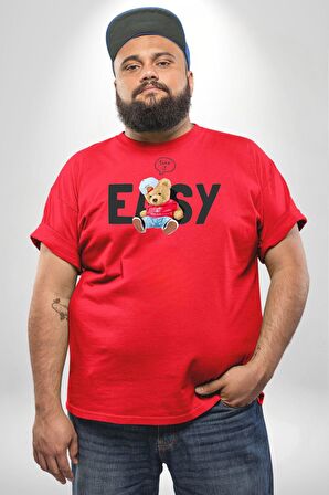 Teddy Boşver Tasarımı Kırmızı Büyük Beden Erkek Kadın Unisex Basic Ön Baskılı Tişört