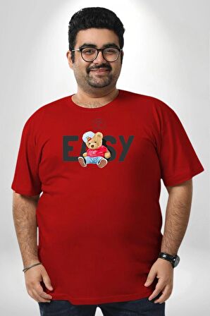 Teddy Boşver Tasarımı Kırmızı Büyük Beden Erkek Kadın Unisex Basic Ön Baskılı Tişört