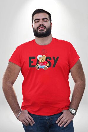 Teddy Boşver Tasarımı Kırmızı Büyük Beden Erkek Kadın Unisex Basic Ön Baskılı Tişört