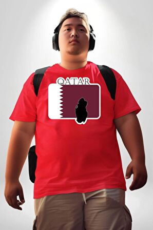 Katar Bayrağı Kırmızı Büyük Beden Erkek Kadın Unisex Basic Ön Baskılı Tişört