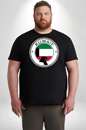 Kuveyt Bayrağı Siyah Büyük Beden Erkek Kadın Unisex Basic Ön Baskılı Tişört