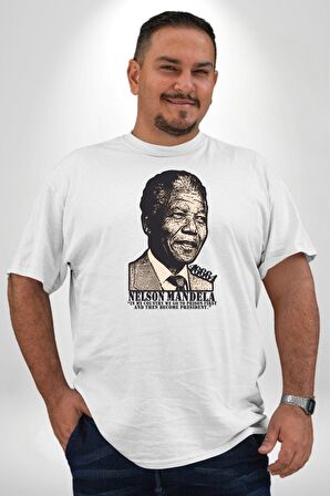 Nelson Mandela Beyaz Büyük Beden Kadın Erkek Ünisex  Basic Ön Baskılı Tişört