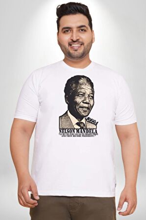 Nelson Mandela Beyaz Büyük Beden Kadın Erkek Ünisex  Basic Ön Baskılı Tişört