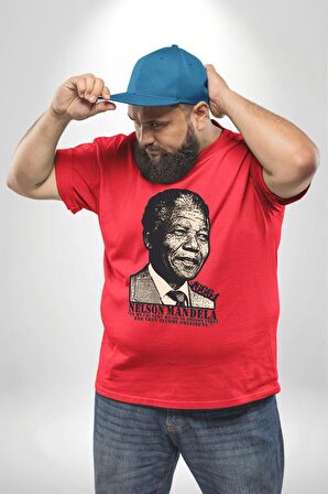 Nelson Mandela Kırmızı Büyük Beden Erkek Kadın Unisex Basic Ön Baskılı Tişört