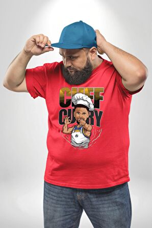 Basketbol Chef Curry Nba Star Stafine Curry Kırmızı Büyük Beden Erkek Kadın Unisex Basic Ön Baskılı Tişört