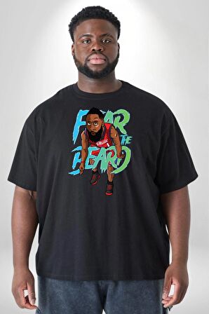 Sakaldan Korkmak Yazılı Basketbol James Harden Star Siyah Büyük Beden Erkek Kadın Unisex Basic Ön Baskılı Tişört