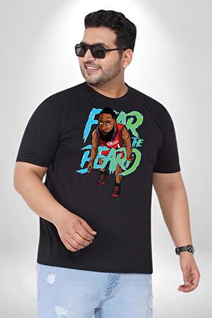 Sakaldan Korkmak Yazılı Basketbol James Harden Star Siyah Büyük Beden Erkek Kadın Unisex Basic Ön Baskılı Tişört