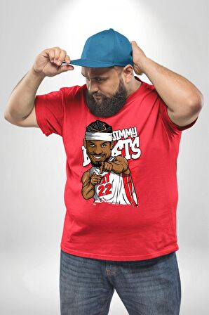 Jimmy Butler Basketbol Kırmızı Büyük Beden Erkek Kadın Unisex Basic Ön Baskılı Tişört