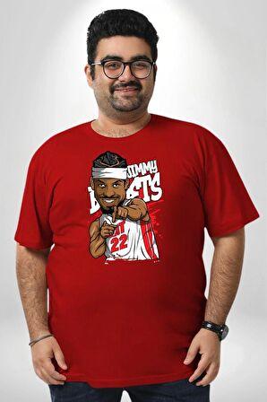 Jimmy Butler Basketbol Kırmızı Büyük Beden Erkek Kadın Unisex Basic Ön Baskılı Tişört
