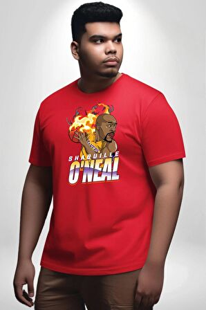 Basketbol Shaquille Oneal Star Ateş Topu Kırmızı Büyük Beden Erkek Kadın Unisex Basic Ön Baskılı Tişört