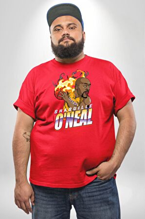 Basketbol Shaquille Oneal Star Ateş Topu Kırmızı Büyük Beden Erkek Kadın Unisex Basic Ön Baskılı Tişört