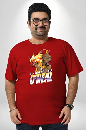 Basketbol Shaquille Oneal Star Ateş Topu Kırmızı Büyük Beden Erkek Kadın Unisex Basic Ön Baskılı Tişört