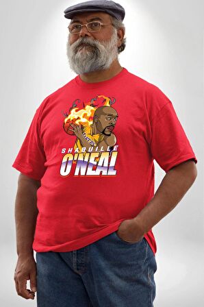 Basketbol Shaquille Oneal Star Ateş Topu Kırmızı Büyük Beden Erkek Kadın Unisex Basic Ön Baskılı Tişört