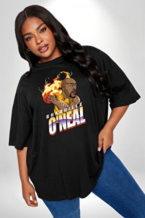 Basketbol Shaquille Oneal Star Ateş Topu Siyah Büyük Beden Erkek Kadın Unisex Basic Ön Baskılı Tişört