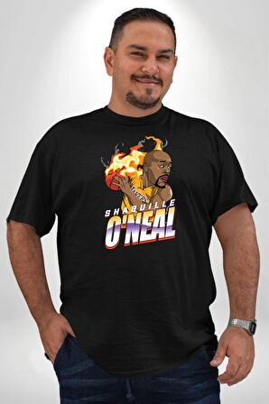 Basketbol Shaquille Oneal Star Ateş Topu Siyah Büyük Beden Erkek Kadın Unisex Basic Ön Baskılı Tişört