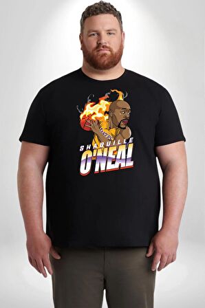 Basketbol Shaquille Oneal Star Ateş Topu Siyah Büyük Beden Erkek Kadın Unisex Basic Ön Baskılı Tişört
