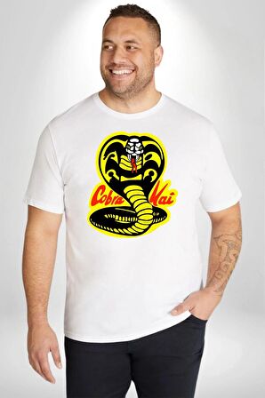 Cobra Kai Karete Çocuk Yılan Logo Dizi Beyaz Büyük Beden Kadın Erkek Ünisex  Basic Ön Baskılı Tişört