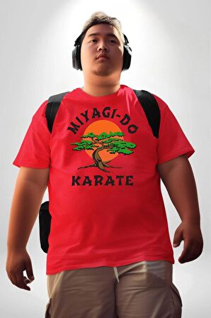 Miyagi-Do Karete Çocuk Logo Dizi Bonzai Ağaç Kırmızı Büyük Beden Erkek Kadın Unisex Basic Ön Baskılı Tişört