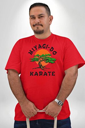 Miyagi-Do Karete Çocuk Logo Dizi Bonzai Ağaç Kırmızı Büyük Beden Erkek Kadın Unisex Basic Ön Baskılı Tişört