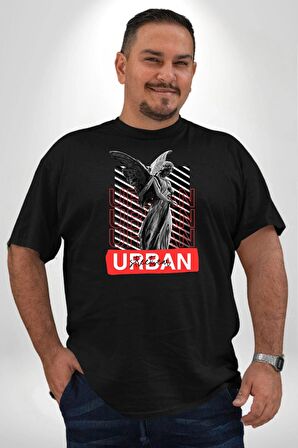 Şehir Sokak Stili Melek Heykeli Siyah Büyük Beden Erkek Kadın Unisex Basic Ön Baskılı Tişört