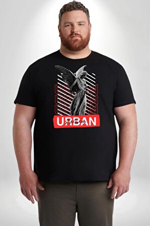 Şehir Sokak Stili Melek Heykeli Siyah Büyük Beden Erkek Kadın Unisex Basic Ön Baskılı Tişört