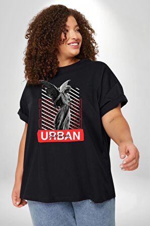 Şehir Sokak Stili Melek Heykeli Siyah Büyük Beden Erkek Kadın Unisex Basic Ön Baskılı Tişört