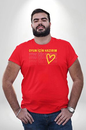 Oyun İçin Hazırım Kalp Kırmızı Büyük Beden Erkek Kadın Unisex Basic Ön Baskılı Tişört