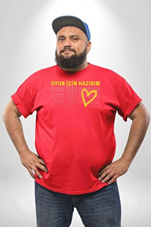 Oyun İçin Hazırım Kalp Kırmızı Büyük Beden Erkek Kadın Unisex Basic Ön Baskılı Tişört