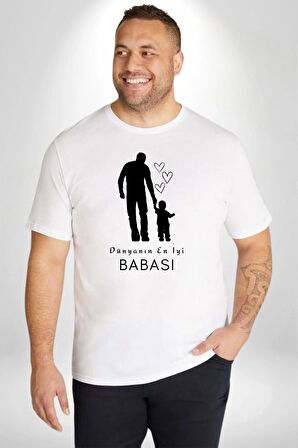 Babalar Günü Dünyanın En iyi Babası Beyaz Büyük Beden Kadın Erkek Ünisex  Basic Ön Baskılı Tişört