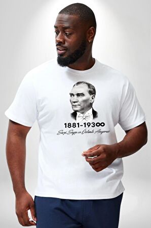 Atatürk 10 Kasım Anma Beyaz Büyük Beden Kadın Erkek Ünisex  Basic Ön Baskılı Tişört