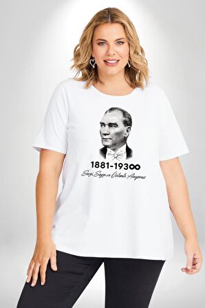 Atatürk 10 Kasım Anma Beyaz Büyük Beden Kadın Erkek Ünisex  Basic Ön Baskılı Tişört