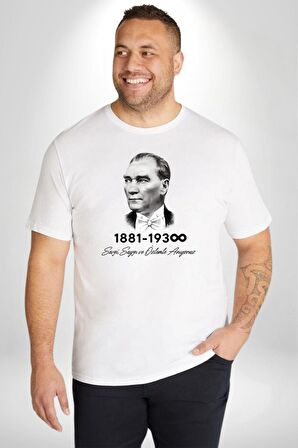 Atatürk 10 Kasım Anma Beyaz Büyük Beden Kadın Erkek Ünisex  Basic Ön Baskılı Tişört