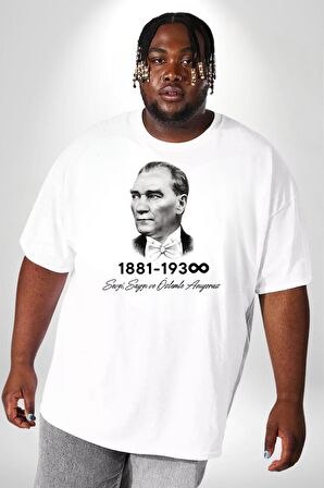 Atatürk 10 Kasım Anma Beyaz Büyük Beden Kadın Erkek Ünisex  Basic Ön Baskılı Tişört