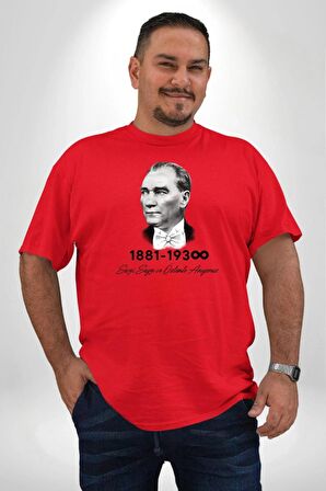 Atatürk 10 Kasım Anma Kırmızı Büyük Beden Erkek Kadın Unisex Basic Ön Baskılı Tişört