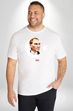 Atatürk Türk Bayrağı Sonsuzluk Beyaz Büyük Beden Kadın Erkek Ünisex  Basic Ön Baskılı Tişört