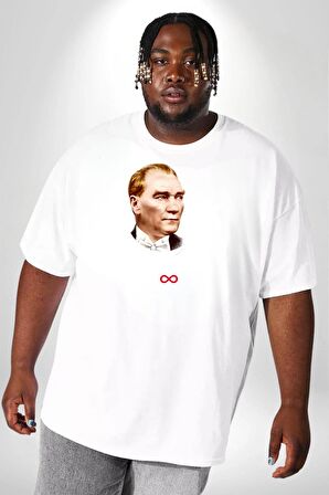Atatürk Türk Bayrağı Sonsuzluk Beyaz Büyük Beden Kadın Erkek Ünisex  Basic Ön Baskılı Tişört