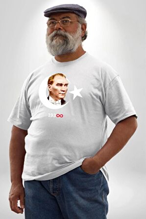Atatürk Türk Bayrağı Sonsuzluk Beyaz Büyük Beden Kadın Erkek Ünisex  Basic Ön Baskılı Tişört